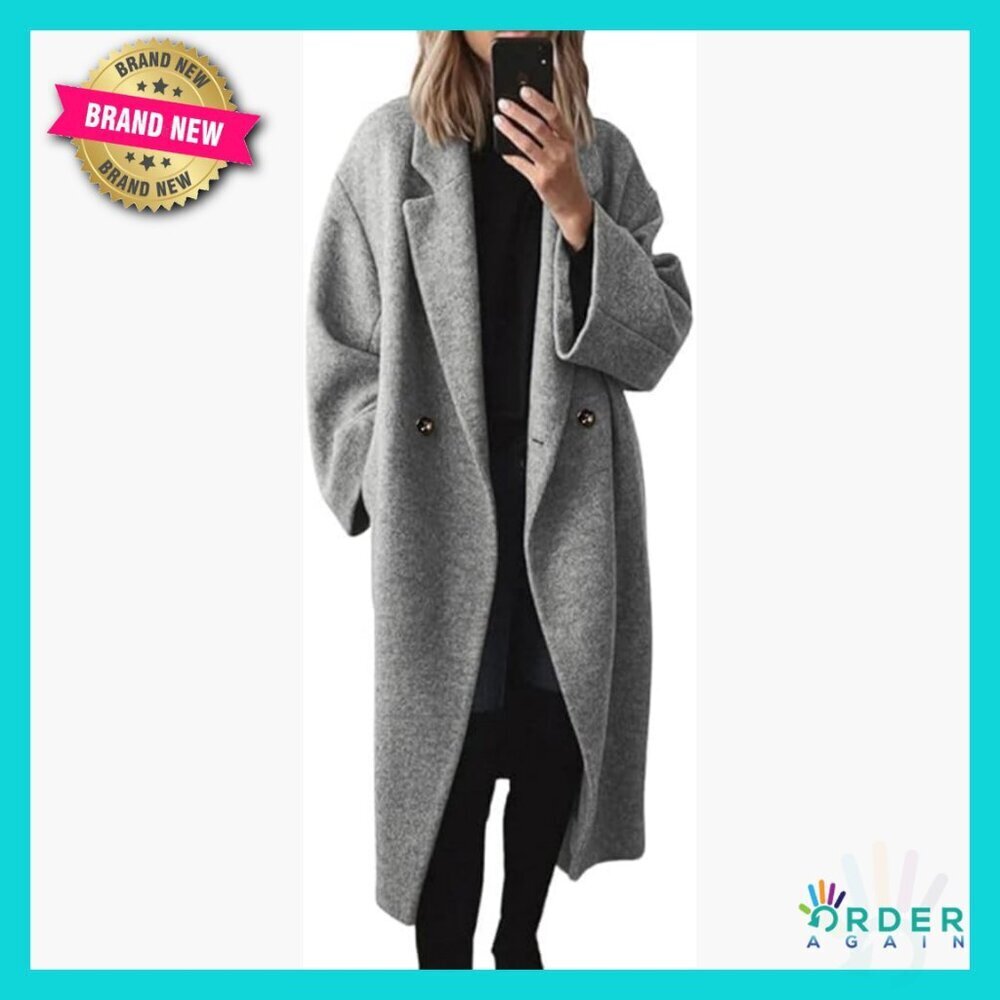 Winter Wool Trench Coat Double Breasted Notch Lapel Midi Long Overcoat